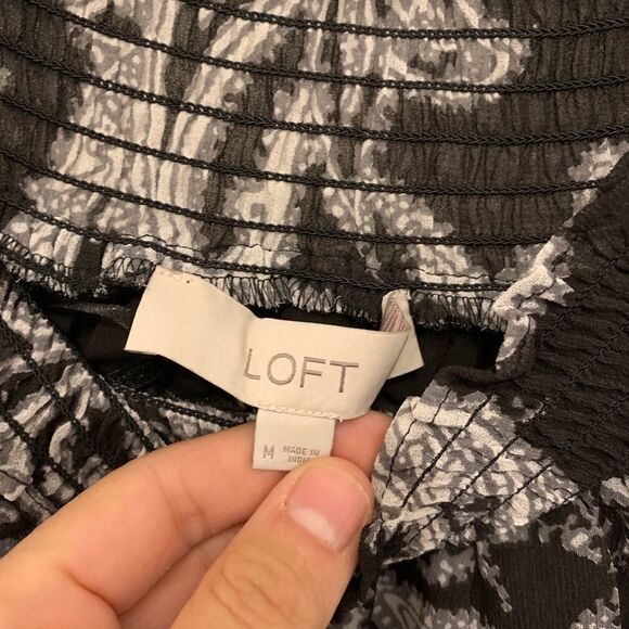 Brown/cream/gray Loft off the shoulder blouse M - Picture 3 of 4